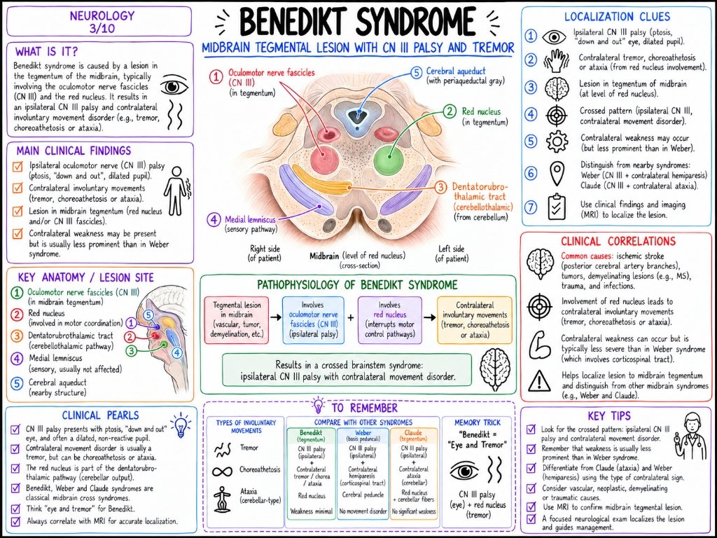 Syndrome de Benedikt : Lésion tegmentale, nerf III et tremblement